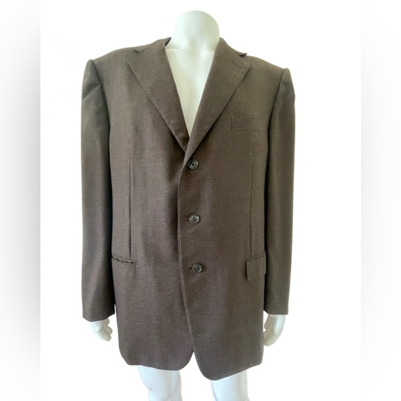 Ermenegildo Zegna Fine Wool Herringbone Brown Blazer Sport Coat Jacket Tan 44L - Picture 1 of 7